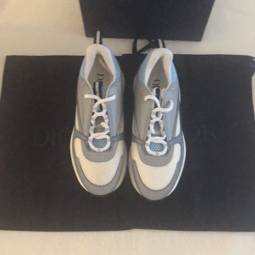 Dior B22 Sneaker White and Blue Technical Mesh and Gray Calfskin - Picture 11 of 16